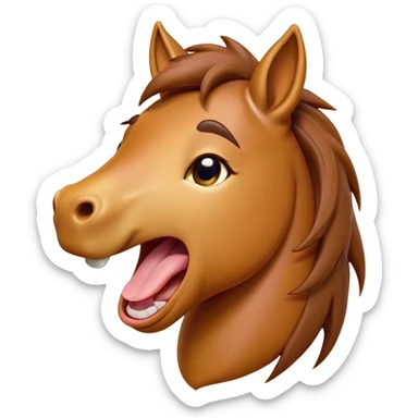 Cinematic Cute Yawning Bay Horse Portrait Emoji, Head tilted slightly with a dramatic, wide-open yawn, revealing a smooth bay fur with a subtle luster, floppy ears slightly drooping, round amber eyes barely open in drowsy contentment, Simplified yet irresistibly adorable features, highly detailed, glowing with a soft, cozy glow, high shine, relaxed yet expressive, stylized with a touch of equine whimsy, bright and endearing, soft glowing outline, capturing the essence of a sleepy yet affectionate horse, so drowsy it feels like it could stretch out of the screen and curl up for a nap! sticker