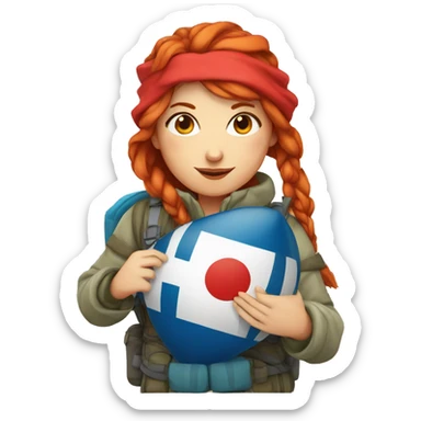 female winter mountaineer red hair holding red egg and greek flag  sticker
