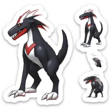 Black Cool Edgy Nargacuga-Houndoom-Garchomp Fakémon Digimon with Red and white Edgy markings, full body, outlined, sharp line Art sticker