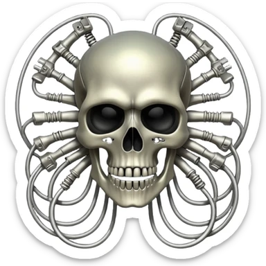 network of wires and skulls, undead biomechanical, Giger style sticker
