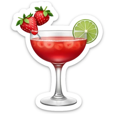 A Vibrant Red Cocktail In Margarita Glass Garnished With Fresh Strawberries Against sticker