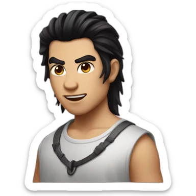 Boy with black hair mullet hairstyle, and demon horns sticker