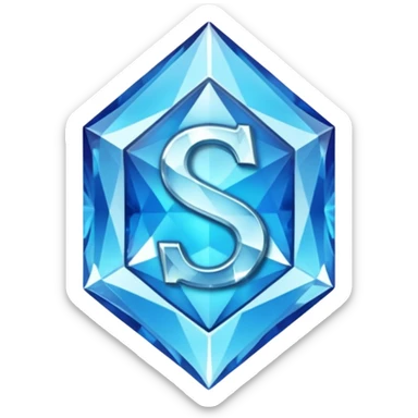 Create a custom emoji badge featuring a stylized, glossy letter “S”. Style it after the Diamond rank from League of Legends. Use crystalline blue tones, sharp reflections, faceted textures, and a high-end glowing frame.
 sticker