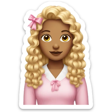Blonde girl with long ringlets, bangs and pink bows in her hair  sticker