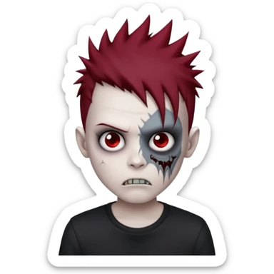zombie boy with dark red spiky emo hair and black shirt sticker