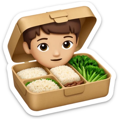 create an emoticon of a retangular lunch box made of kraft paper, with inside rice, beaf and green vegetables in a ordered way, like 3 strips. The lunch box should be the most similar to this real one..

https://i.postimg.cc/FKcHz1tk/Screenshot-2025-11-11-alle-16-06-29.png sticker