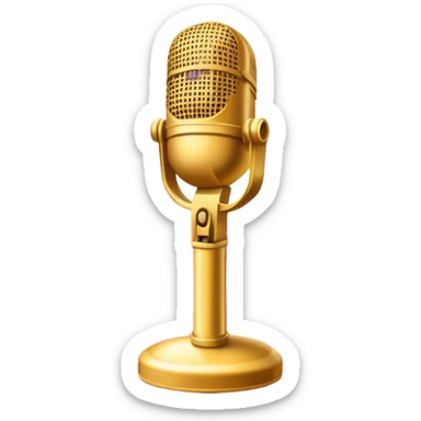 Create a glamorous and vibrant emoji that represents pop vocal performance. The emoji should feature a vintage stage microphone on a red carpet, with a spotlight shining on it. The stage should be empty but illuminated with concert lights, creating an atmosphere of excitement. Add elements like a festive firework display and a sparkling costume with rhinestones. Surround the scene with a ribbon made of musical notes to symbolize the connection to music. Use bright colors like gold, red, and silver, with a touch of sparkle to convey the glamour and energy of pop vocal performance. The background should be transparent. sticker