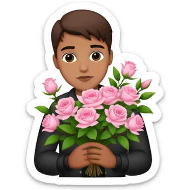 The bad boy is holding a bouquet of pink jasmine roses sticker