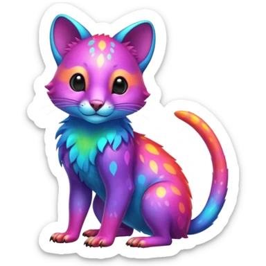 Colorful neon-colored tropical exotic shiny beautiful fantasy-marsupial-feline-Cacomistle-oncilla-animal-hybrid (full body) sticker