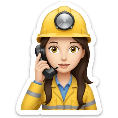okay now do a brunette girl with long dark brown hair. rolling her eyes as she is on a phone call and is wearing a engineer helmet  sticker