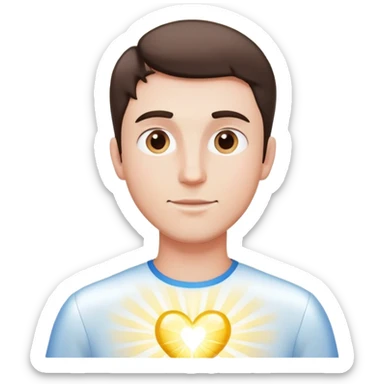White brunette man standing with rays of light Hearts sticker