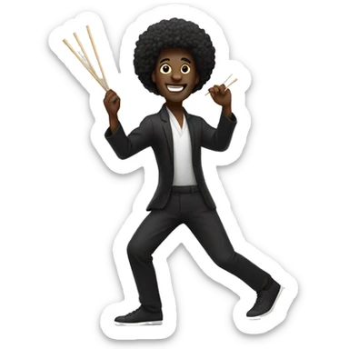 black man with afro holding chopsticks dancing sticker