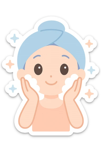 Convert the kawaii woman washing face illustration into a simple, clear, and recognizable emoji suitable for emails. Keep details minimal and distinct for small size visibility, preserving the kawaii style and transparent background. sticker