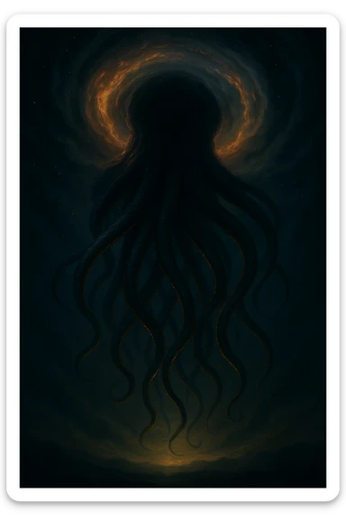 Enhance the visibility of the tentacle arms emerging from the vortex in a cosmic horror style. Add more dramatic lighting and subtle highlights to make the arms stand out clearly against the cosmic background, maintaining the same perspective and cosmic horror mood. sticker