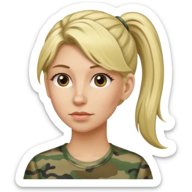 Long Skinny face blonde white woman in camo hair in pony sticker