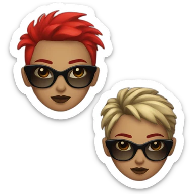 Female punk,sun glasses,Earrings, red and black short hair sticker