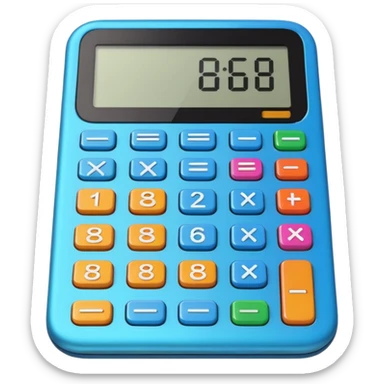 3D iPhone style emoji of a calculator with numbers on display, symbolizing calculation, vibrant colors, isolated on white background, soft shadows, high detail, playful and cute. sticker