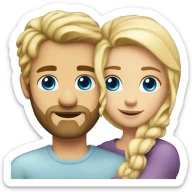 A girl with blond hair and brown eyes hugs a bearded blue-eyed man with blond hair sticker