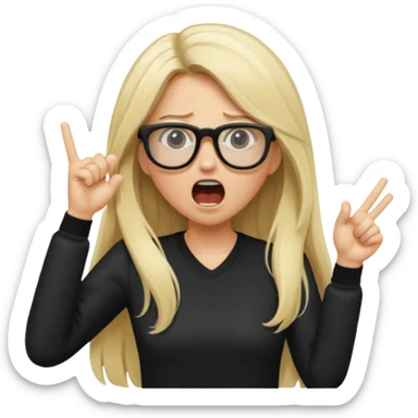 blonde girl with long hair, white glasses, black clothes, shouting bad words sticker