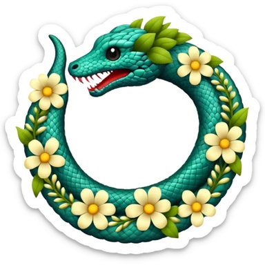 ouroboros serpent made of flowers sticker