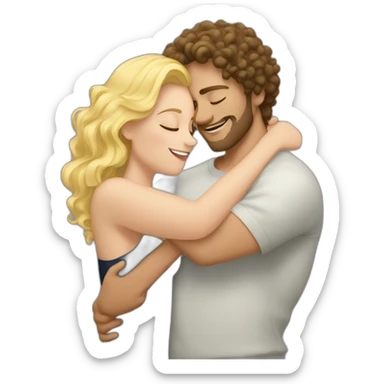 White man with dark curly men hugging a blonde curvy woman sticker