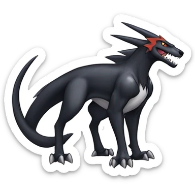 Black Cool Edgy Nargacuga-Garchomp-Houndoom-Sergal Fakémon-Digimon with Edgy markings,  full body sticker