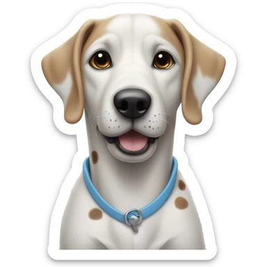 sky blue dog with darker blue spots and a dark blue nose. Her eyes are white with black pupils  sticker