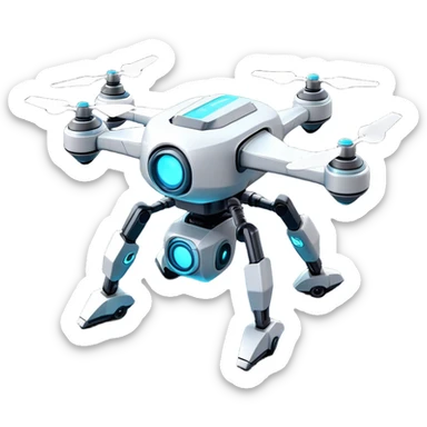 Clash of Clans aesthetic: Cinematic Playful 3D Isometric Robot Drone Emoji, rendered in a 3D vector-style similar to standard emojis with minimal shading and bold, simplified shapes. A compact, distinct form with signature details, softly glowing with a futuristic sci-fi warfare charm. Simplified yet unmistakably iconic, highly detailed and consistent, glowing with a soft radiance and high shine. Stylized with a touch of high-tech brilliance and a soft glowing outline, capturing the essence of a beloved gaming relic with a friendly, playful manner! sticker