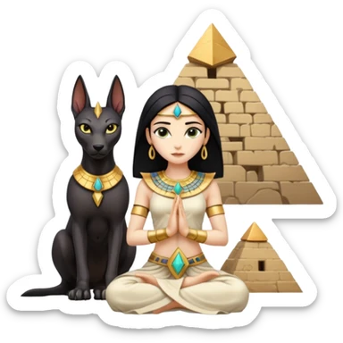 Kindly alien cleopatra Protecting spell silky black-haired tiny statuette scale feral Anubis and pyramid scenery stone-age cracked irregular dwelling  sticker