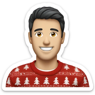 Happy white man with black hair and red christmas jumper and blue jeans  sticker