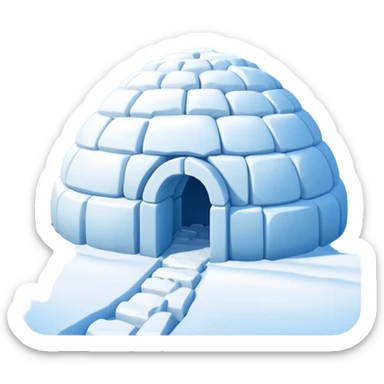 A traditional snow igloo on a vast snowy plain under a clear blue sky. Soft sunlight casts gentle shadows across the snow. The igloo has a small entrance tunnel and compacted snow blocks forming its dome. Realistic Arctic environment, crisp atmosphere, calm winter feeling. sticker