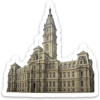 Adjust the colors of Philadelphia City Hall to be more accurate, removing the yellow tint and making the building's colors true to life. Keep the building, details, and composition exactly as they are. Transparent background. sticker