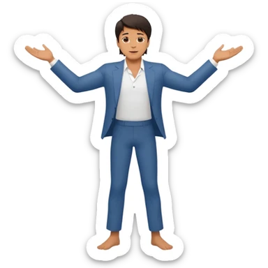 Sharukh Khan standing with both arms wide open, chest out, one leg slightly bent, confident romantic pose, clean emoji style, simple face, minimal details sticker