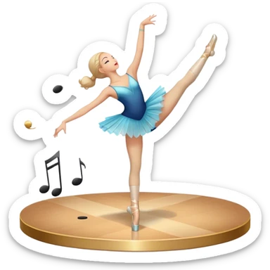 Icon for Choreography: a dancer in a graceful pose with musical notes, a director’s baton, a metronome and a dance floor. The icon should represent the art of choreography, with focus on movement, timing, and creativity. Transparent background. sticker
