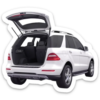 2015 Mercedes Benz ML350 SUV, white exterior, black interior, rear angle, exterior doors open, 3D style sticker