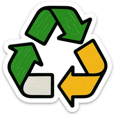 recycling arrows, professional style, green gold and white color scheme, bold and clear, suitable for digital use sticker