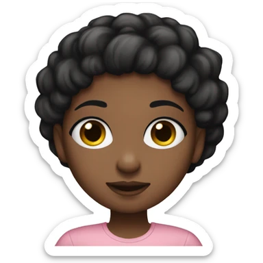 Black hair Brown girl with large black eyes and lashes, a pink shirt sticker