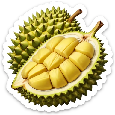 Emoji durian yg terbuka seperempat dan telihat isinya  sticker