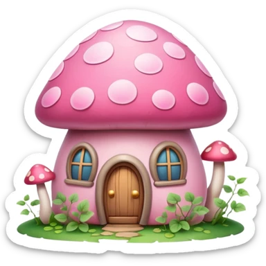 Pink girly mushroom house covered in vines sticker