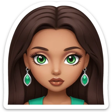 pretty bratz baddie,, pretty emerald eyes long darkbrown hair, pretty makeup, long lashes, latina features sticker