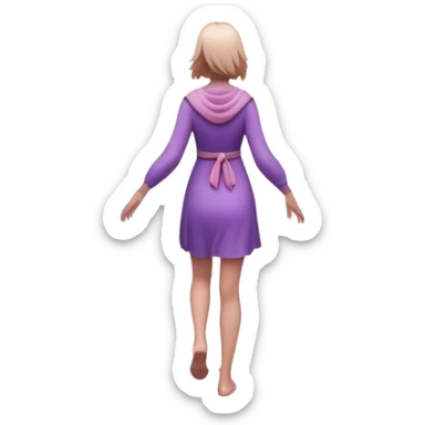 A small figure walks back across a foggy bridge, holding soft pink and purple orbs in each hand—symbolizing compassion and forgiveness. A gentle heart aura trails behind them, showing healing in motion. sticker