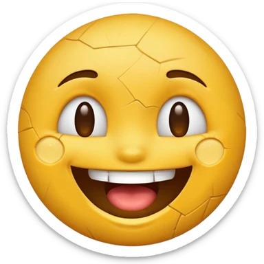 cracked or damaged emoji face, laughing joyfully, playful style sticker
