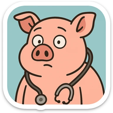 minimalist cute pig icon with a stethoscope, representing animal study, app icon sticker