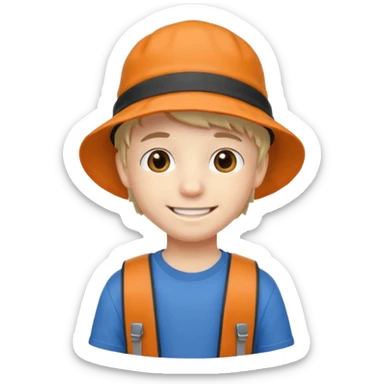 a young student boy with the backpack with bucket hat sticker