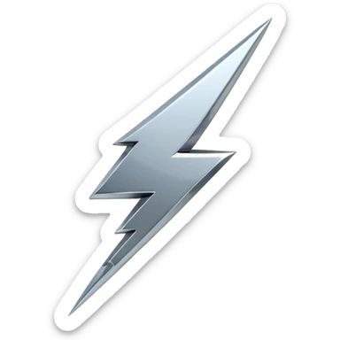 A lightning bolt emoji made of polished silver chrome, sharp yet rounded edges, glossy metallic surface, soft reflections, minimal futuristic design, iOS emoji style, centered, clean white background sticker