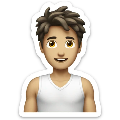 a white boy with dark brown hair and a lot of money using the computer sticker