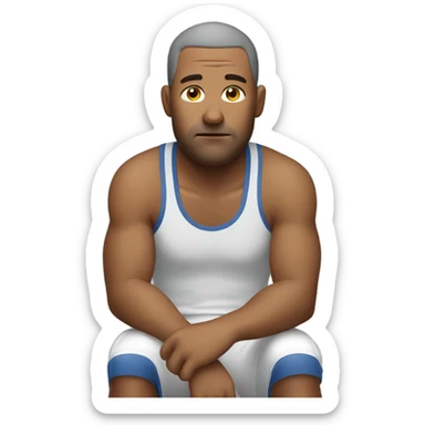 very tired man in sports clothes sits sticker