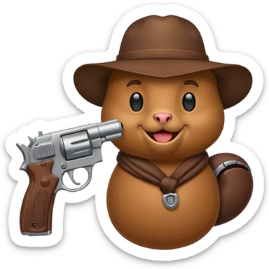 Une moto avec une tête de caca qui sourie avec un pistoler sticker