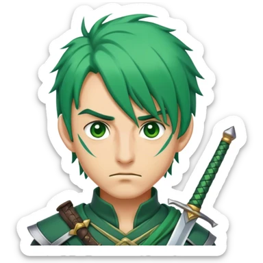 Green haired swordsman who uses three swords and has a scar that goes straight through his left eye sticker