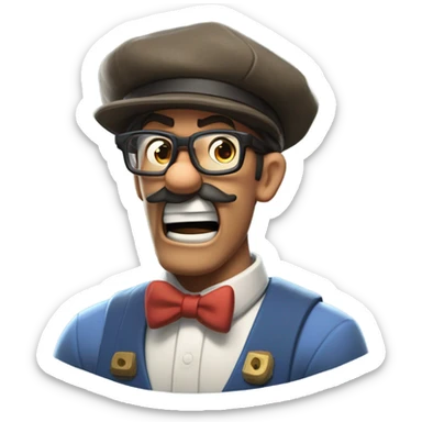 Nerdy principal that looks like he’s from team fortress 2 yelling at blue Mario for breaking the rules sticker